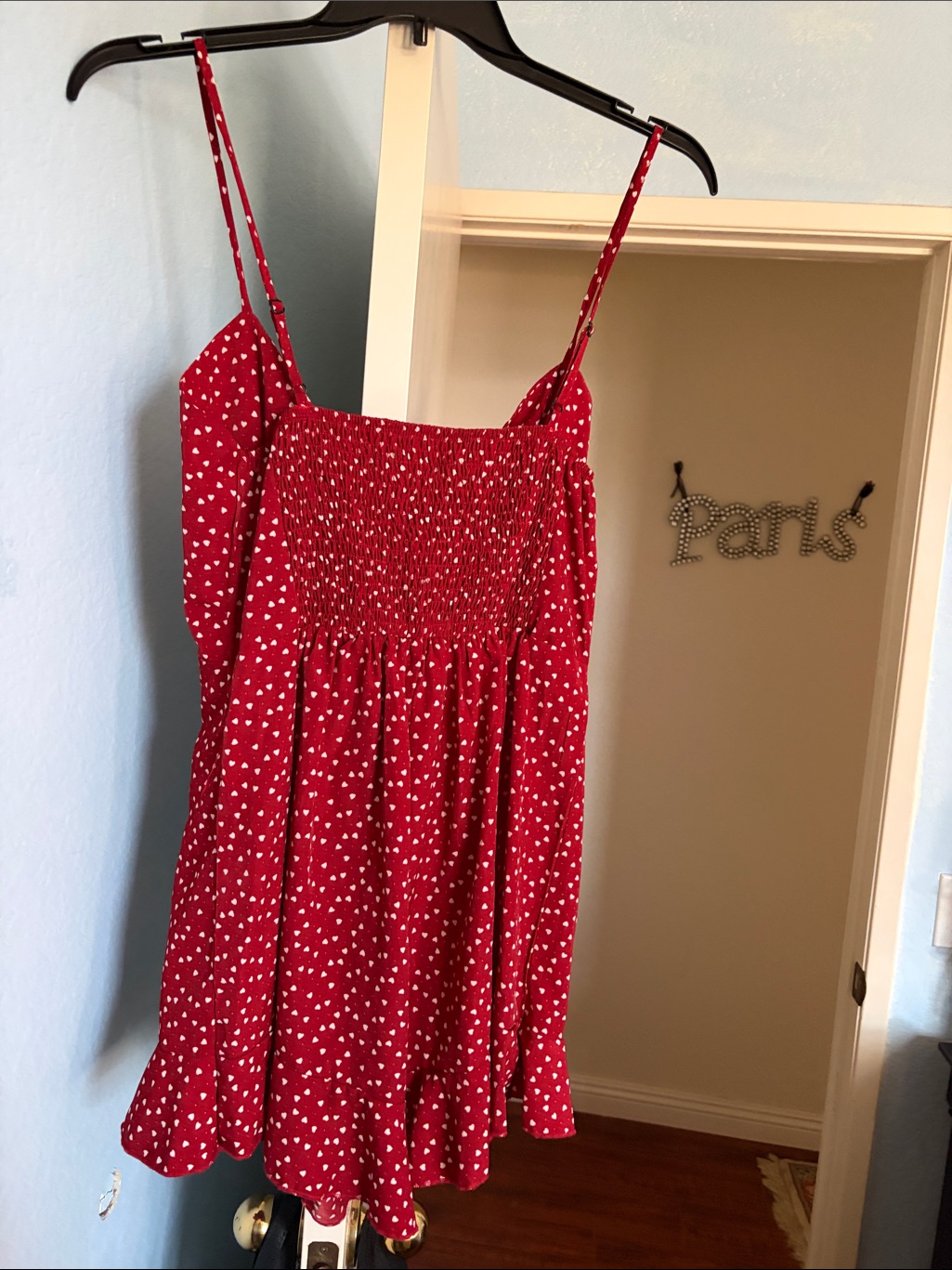Red Heart-Print Smocked Sundress